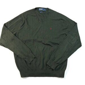Polo Ralph Lauren V-Neck Long Sleeve Pima Cotton Green Sweater Pony Mens Large